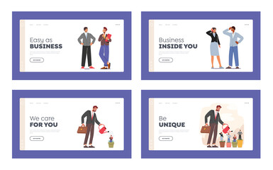 Hr, Talent Development, Career Growth Landing Page Template Set. Businessman Character Watering Talented Managers