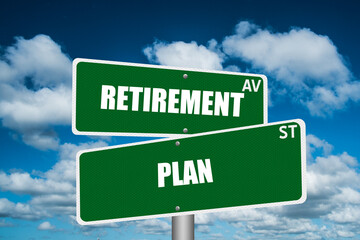 Retirement Plan sign on blue sky.