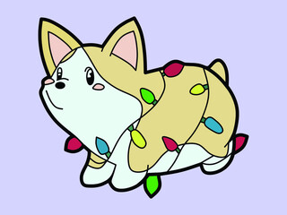 Kawaii Smile Japanese Dog Cartoon. Funny Stickers with Animals.