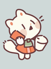 Surprised cute cat with a phone and milk, vector illustration.