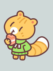 Cute Kawaii Cat with Juice Cartoon Vector Illustration. Pet Premium Vector in Flat Style.