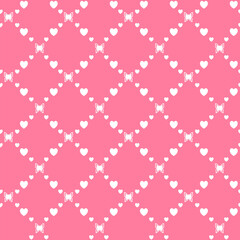 Netting abstract seamless pattern with butterflys and hearts. Cute grid Y2K background. Nostalgic 2000s vector print. Retro girly lattice backdrop 1990s style