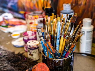 Fototapeta premium Well used acrylic brushes