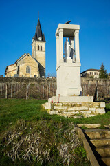 the church of St Didier and the statue of the virgin mary, in Rignat, department of ain, France