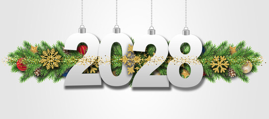 2028 Happy New Year in golden design, Holiday greeting card design. - obrazy, fototapety, plakaty