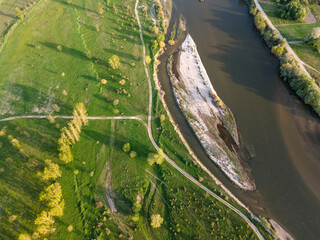 Aerial Sunset view of Struma river passing, Bulgaria