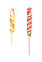 Delicious lollipops on white background