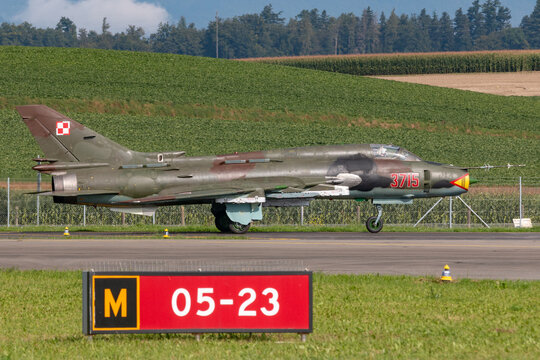 Payerne, Switzerland - August 29, 2014: Polish Air Force (Sily Powietrzne) Sukhoi Su-22M4 (Sukhoi Su-17) fighter/attack aircraft.