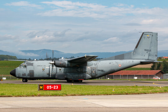 Payerne, Switzerland - August 29, 2014: French Air Force (Armee De L&rsquo;Air) Transall C-160R twin engine military transport aircraft.