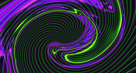 Bright fluid violet, black, neon green textured background. Abstract liquid purple. Twirl Rays. Art trippy luxury digital screen. Banner. Template. Virtual Augmented reality. NFT card. XR. Metaverse.