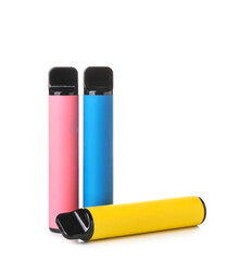 Disposable electronic cigars on white background