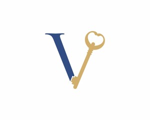 Letter V With old Key Logo Vector 001