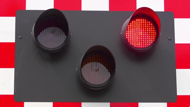 railway safety. flashing red lights at a level crossing, seamless loop 4:2:2