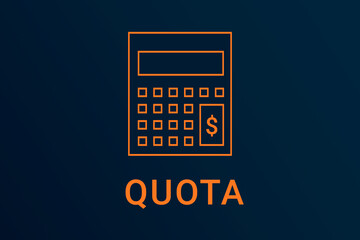 quota  text. Calculator symbolizes economy. quota  logo on dark background. Illustration quota . Financial screensaver. Minimalist orange calculator - obrazy, fototapety, plakaty