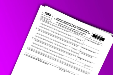 Form 5578 documentation published IRS USA 43628. American tax document on colored