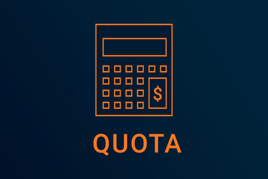 quota  text. Calculator symbolizes economy. quota  logo on dark background. Illustration quota . Financial screensaver. Minimalist orange calculator