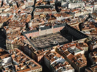 Foto op Plexiglas Aerial view from drone of Plaza Mayor in Madrid center, Spain. © 9parusnikov