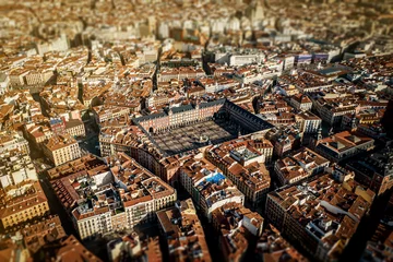 Deurstickers Aerial view from drone of Plaza Mayor in Madrid center, Spain. © 9parusnikov
