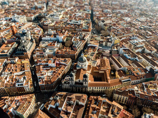 Aerial view from drone of Madrid center, old town top view, Spain.