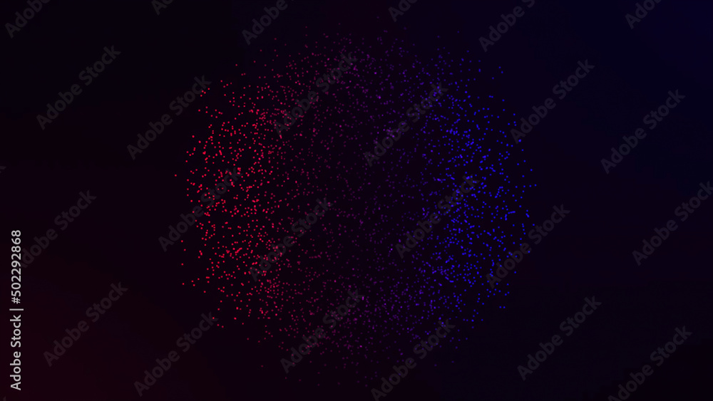 Poster abstract motion colorful sphere of glowing particles. animation flickering points array or digital e
