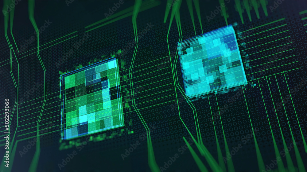 Poster processors cpu concept. animation. motherboard digital chip. abstract animation of computer central 