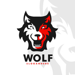 Wolf athletic club vector logo concept isolated on white background. Modern sport team mascot badge design. Sports or Esport team logo template with wolves vector illustration
