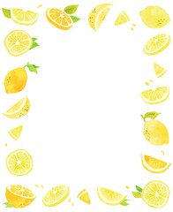 綺麗な手描きのレモンフレーム素材