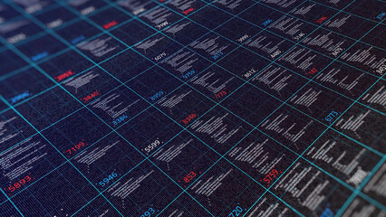 Table with computer calculations. Animation. Computational computer codes with numerical results in cells. Structured table with matrix-style calculations