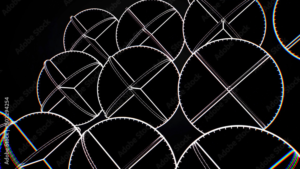 Poster animation of intersecting white circles. abstract animation of rotating complex geometric shapes on 
