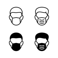 Mask icons vector. Medical mask sign and symbol. Man face with mask icon. Safety breathing mask