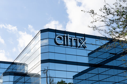 Fort Lauderdale, Florida, USA - January 2, 2022: Citrix sign on its office building in Fort Lauderdale, Florida, USA, an American cloud computing and virtualization technology company. 