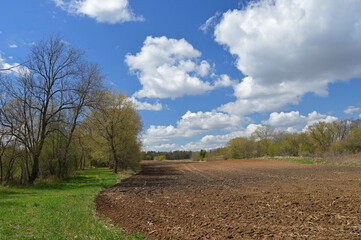 Fototapeta na wymiar Plowed field in the spring countryside on a sunny day