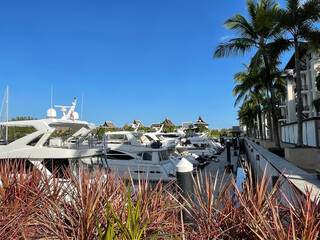 Royal Phuket Marina. Embankment of luxury yacht club. Sailing and yachting in Thailand. Motor...