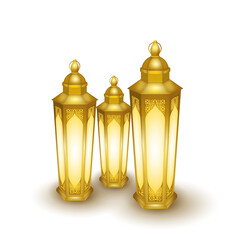 Fototapeta na wymiar Realistic gold lanterns are isolated