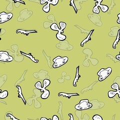 Pattern with doodle microbiology on a pale green background for your design