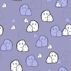 Pattern with cute doodle stones on a soft lilac background for your design and childish interior