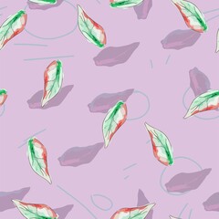 Pattern with basil leaves for Italian pizza, on a light beige background