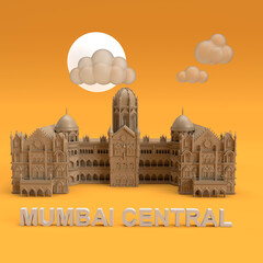 Mumbai central station 3D render in yellow background - obrazy, fototapety, plakaty