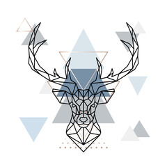 Abstarct Geometric Head Deer. Polygonal Hipster Reindeer. Scandinavian style. Vector design template for tattoo, emblem, print.
