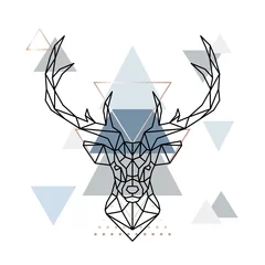 Fototapeten Abstarct Geometric Head Deer. Polygonal Hipster Reindeer. Scandinavian style. Vector design template for tattoo, emblem, print. © greens87