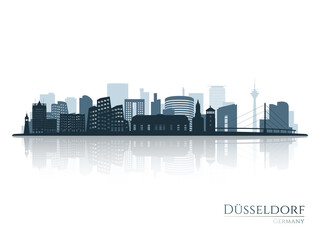 Dusseldorf skyline silhouette with reflection. Landscape Dusseldorf, Germany. Vector illustration.