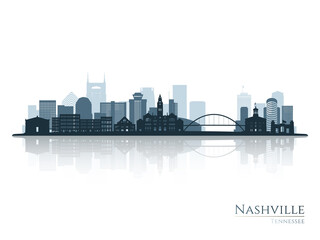 Nashville skyline silhouette with reflection. Landscape Nashville, Tennessee. Vector illustration.