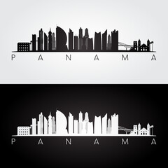 Obraz premium Panama skyline and landmarks silhouette, black and white design, vector illustration.