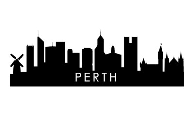 Perth skyline silhouette. Black Perth city design isolated on white background.