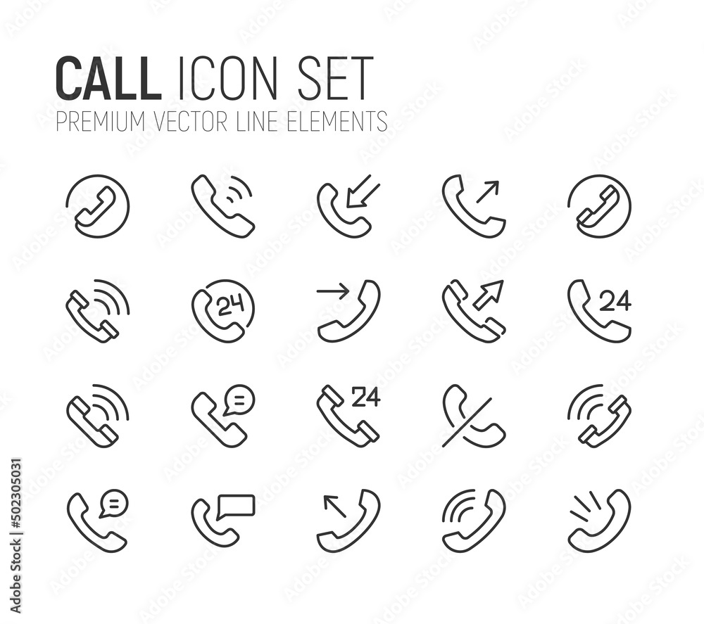 Poster simple line set of call icons.