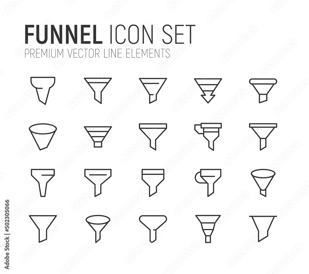 Poster simple line set of funnel icons.