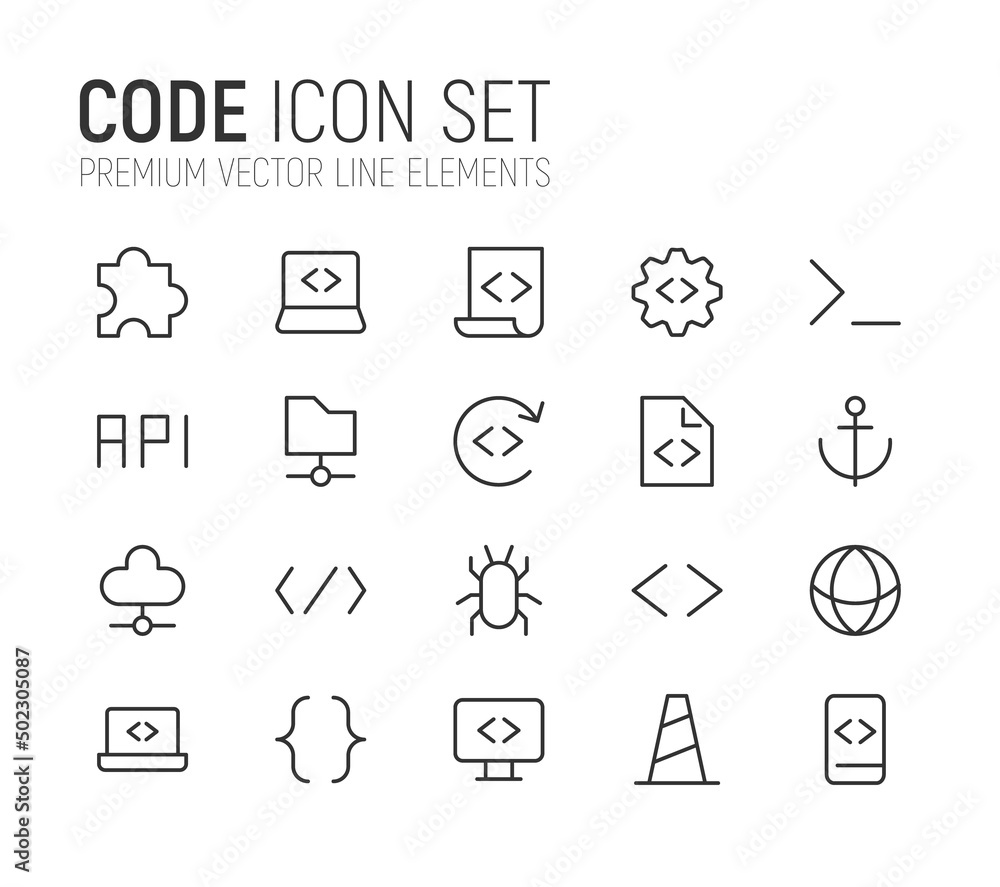 Poster simple line set of code icons.