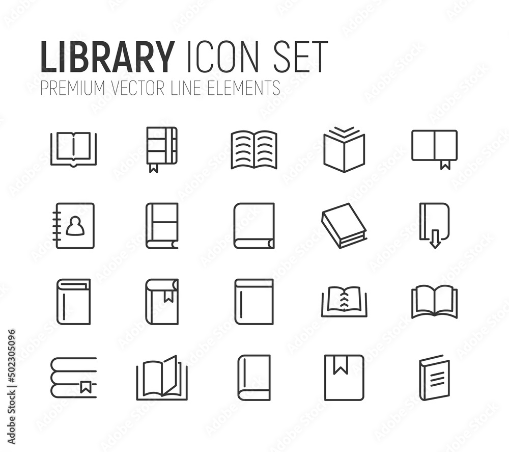 Poster simple line set of library icons.
