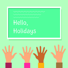 Hand schoolboy give 5 finger style for holidays. end of school year. The concept of education. Flat vector illustration isolated.