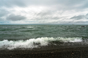 View of the Black Sea on the Sochi coast on a cloudy day, Sochi, Krasnodar Territory, Russia